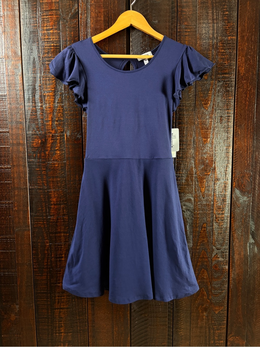 Girls Navy Short Flutter Sleeve Skater Dress 14